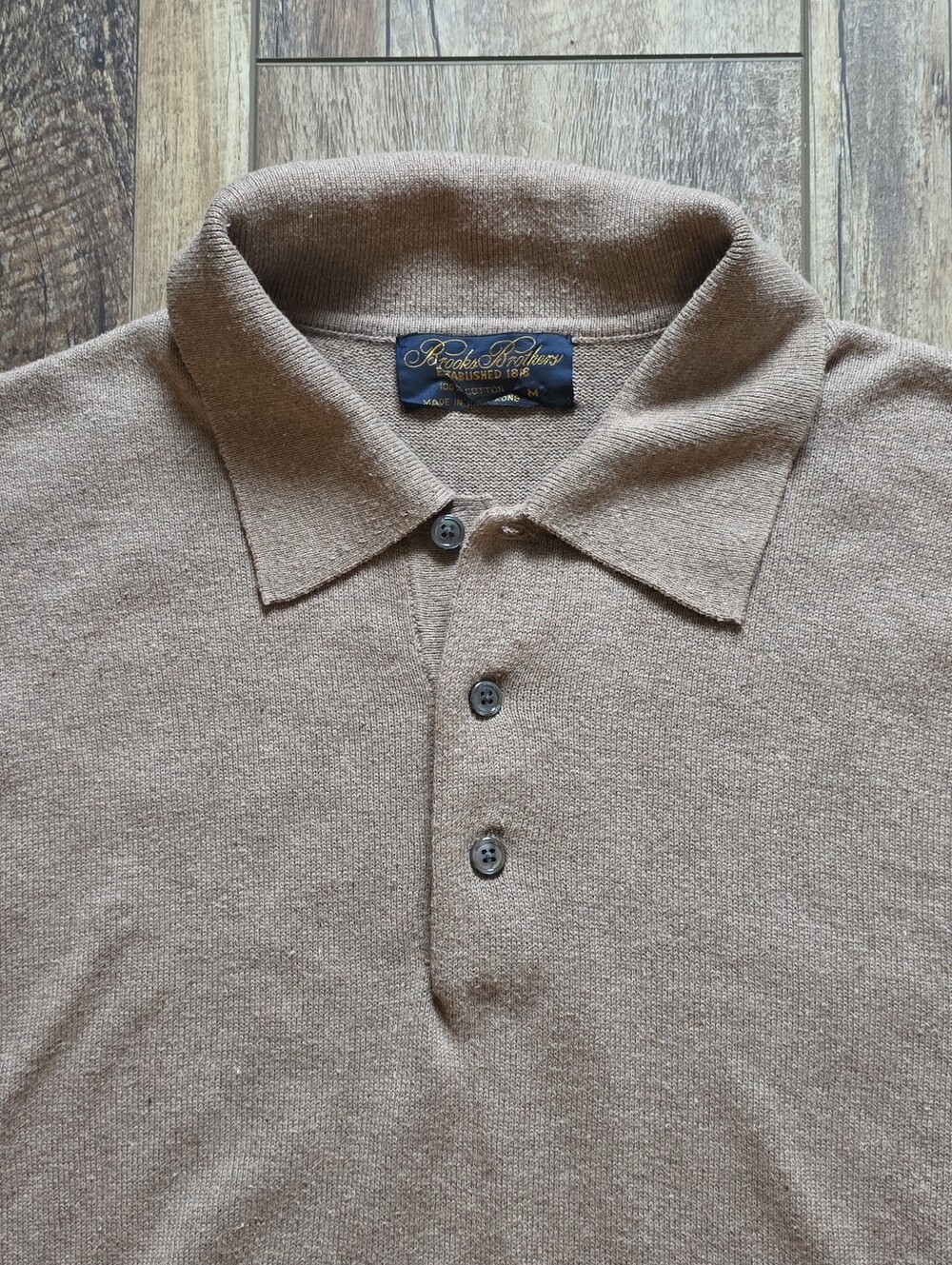Vintage 90s Brooks Brothers - Long Sleeve Knit Polo Sweater - M - Heather Tan